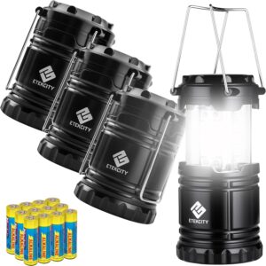 Etekcity Camping Lanterns for Power Outages 4 Pack, Flashlight for Camping Essentials, Survival Kit and Gear, Hurricane Preparedness Items, Emergency Led Battery Operated Lights, Black