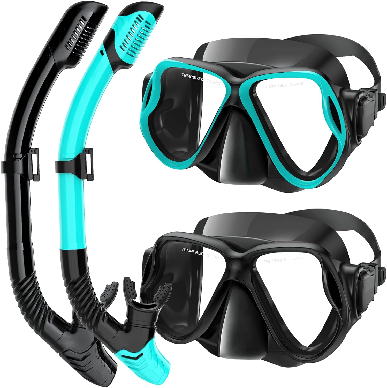 Snorkeling Gear for Adults, Adult Snorkel Set with Panoramic Anti-Leak and Anti-Fog Tempered Glass Snorkel Mask, Dry Top Snorkel, Snorkle Mask Set Adult with Mesh Bag Ear Plug for Snorkeling