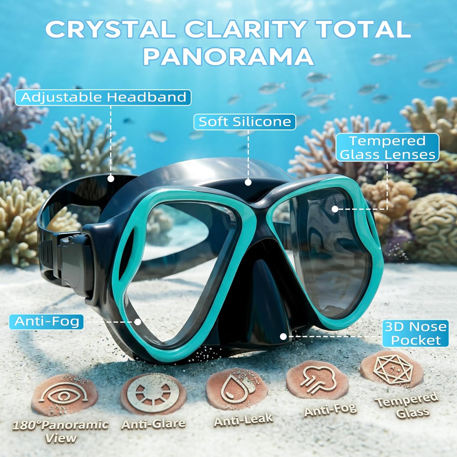 Snorkeling Gear for Adults, Adult Snorkel Set with Panoramic Anti-Leak and Anti-Fog Tempered Glass Snorkel Mask, Dry Top Snorkel, Snorkle Mask Set Adult with Mesh Bag Ear Plug for Snorkeling - Image 2