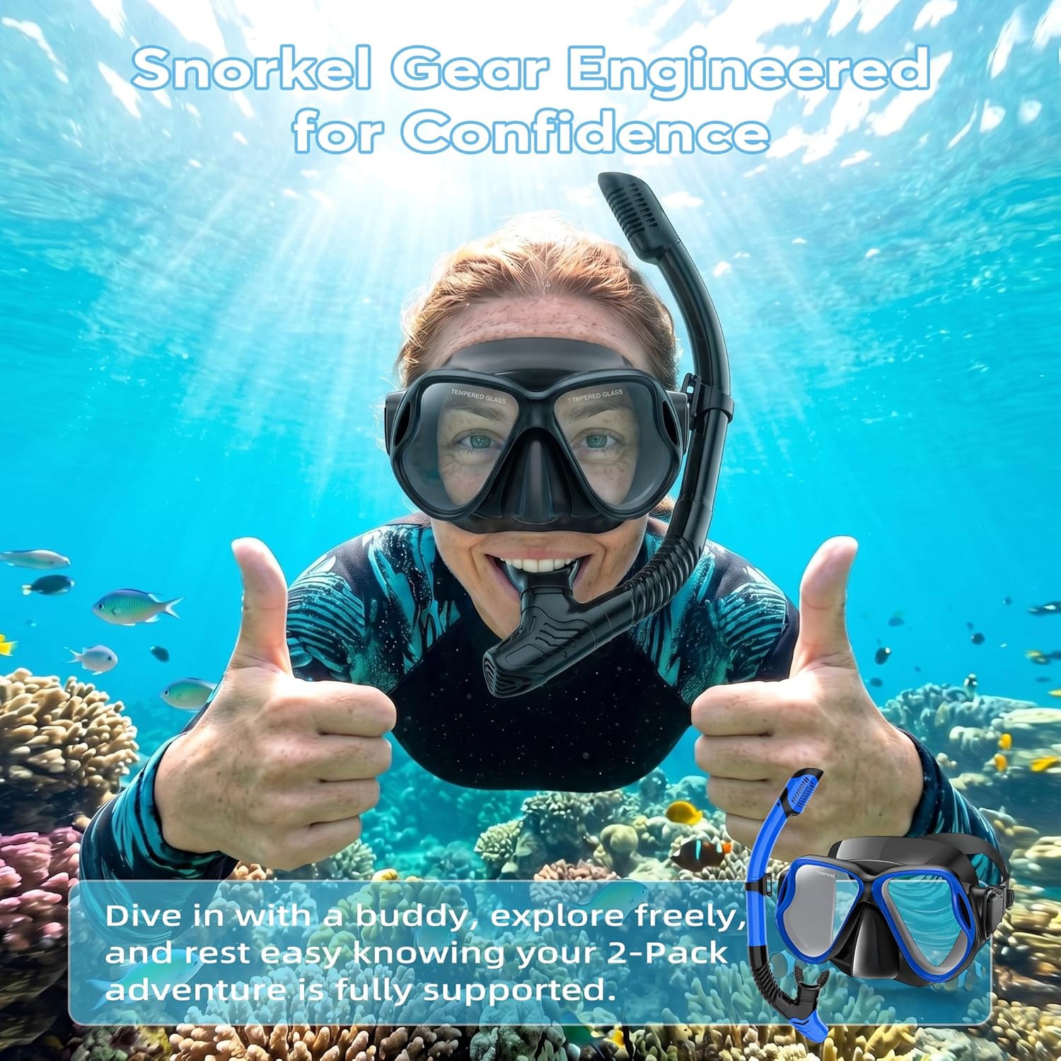 Snorkeling Gear for Adults, Adult Snorkel Set with Panoramic Anti-Leak and Anti-Fog Tempered Glass Snorkel Mask, Dry Top Snorkel, Snorkle Mask Set Adult with Mesh Bag Ear Plug for Snorkeling - Image 6